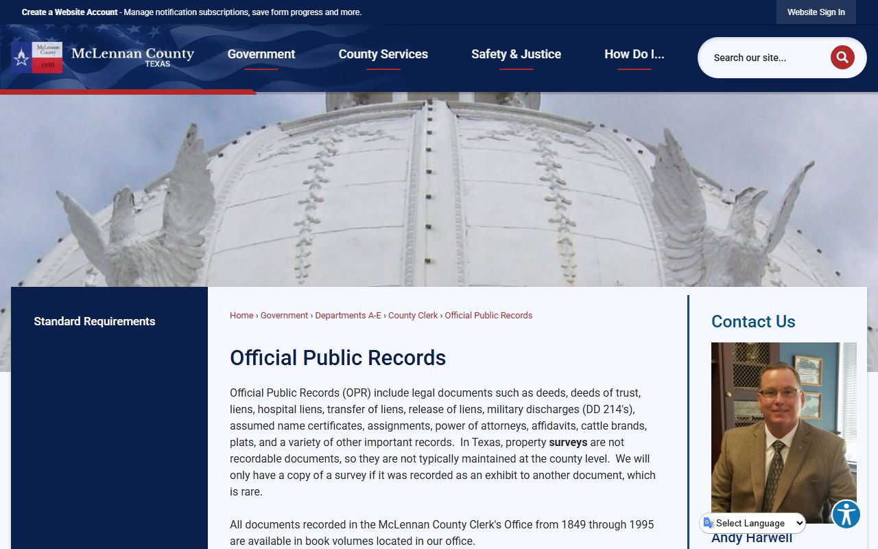 McLennan County Criminal District Attorney page for court records after arrest