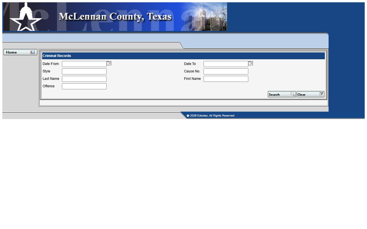 McLennan County criminal records search fields for court records after arrest